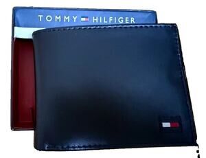 *NEW* TOMMY HILFIGER Men's Black Bifold Wallet RFID Protection Blocking Logo